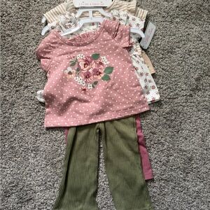 Little Lass Pink Floral Top and Green Pants Set
